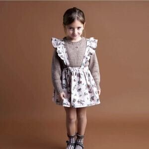 Tocoto Vintage Girls  Gray Floral Print Ruffle Trim skirt size 3